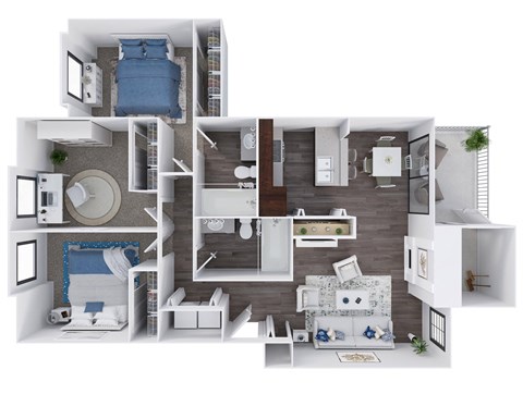 Ridgetop Apartments 3D Floor Plans - The Roosevelt